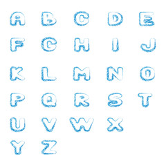 Alphabet winter ice ,cold water. Snowdrift. Cut font. Vector illustration.