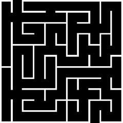 Square maze on black background. Vector illustration. 