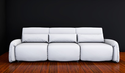 white sofa in a black room 3d render