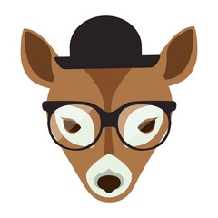 deer cartoon with glasses and hat. animal hipster lifestyle design. vector illustration