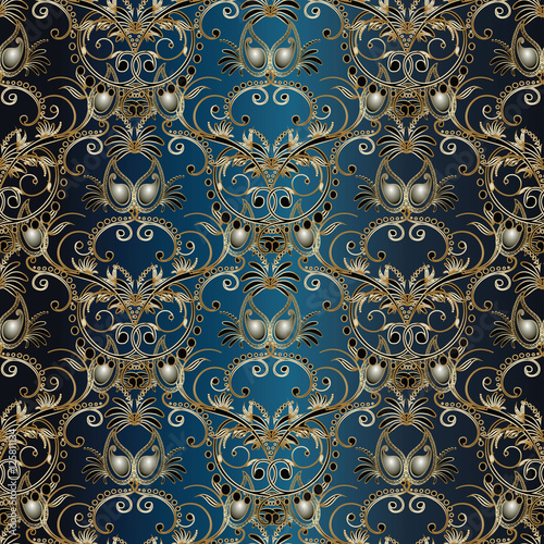 Damask Pattern Fl Vector Seamless With And Damask Pattern Fl Vector Seamless With And Paisley Flowers Gold