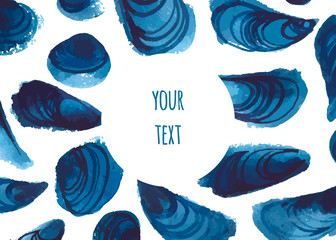 Background with watercolor seashells. All elements under clipping mask.