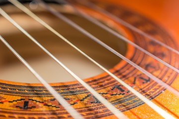 Detail of classic acoustic guitar with shallow DOF and blur