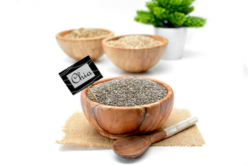 Wooden Bowl full of seeds of chia