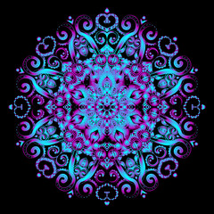 Vector hand-drawn oriental mandala, ethnic doodle mandala with colorful gradient ornament, isolated decorative template, Islam, Arabic, Indian, ottoman motifs, EPS 10