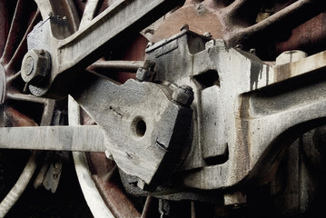 Close up details of a retro train wheel.