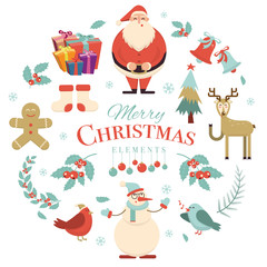 Merry Christmas holiday design elements. Xmas decorations and ch
