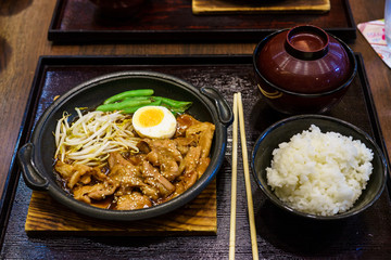 japanese food  pork source with boil egg
