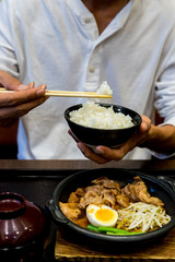 japanese food  pork source with boil egg