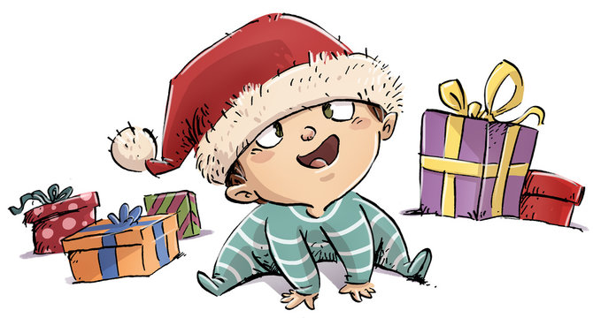 bebe con regalos de navidad