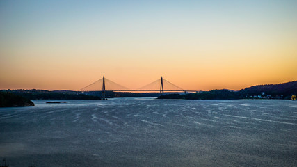 Fototapeta na wymiar Sunset over the bridge to Uddevalla, Sweden