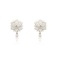 Pair of silver diamond earrings isolated on white