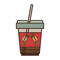 coffee cup with straw icon over white background. caffeine takeway drink. vector illustration