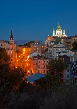 Evening view of Andriyivsky Descent and St. Andrew's Church, Kiev, Ukraine © Maksym