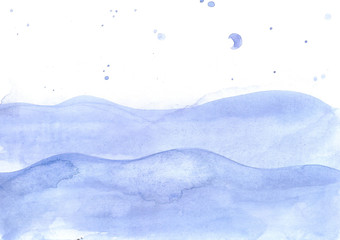 Obraz premium Watercolor sea calm waves background, ocean with blue drops