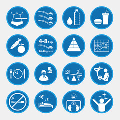 Icon set of obesity related diseases and prevention