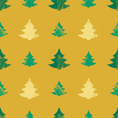 Obraz premium Abstract seamless pattern with Christmas trees in grunge style with scratches, vector illustration