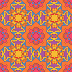 Seamless pattern with mandalas in beautiful colors for your design. Vector background