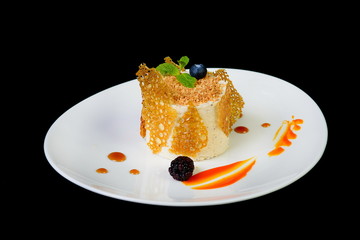 French honey cake on a black background