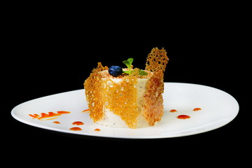 French honey cake on a black background