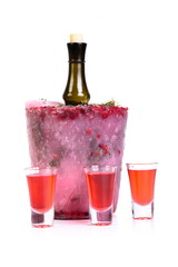 Alcoholic tincture on cranberries on white background