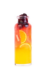 drink with blackberry and orange on white background