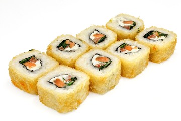 Japanese seafood sushi , roll on a white, isolated