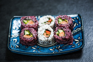  black rice and chia seed sushi, novelthy healthy food