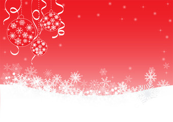 Red winter background with snowflakes and ribbon.