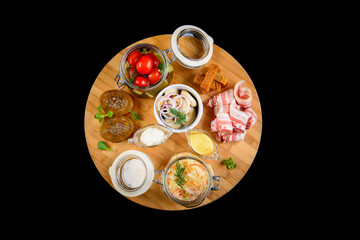 Siberian food on black, top view