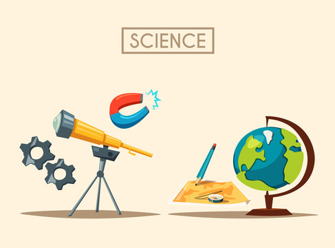 Set of science logo. Cartoon vector illustration. Education theme