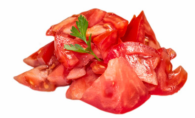 Tomato vegetables and parsley leaves still life isolated on white background