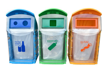 classify bins for recycle,Thai Language yellow is general waste,