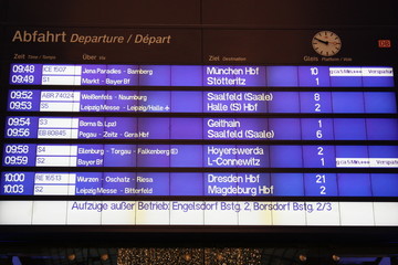 Naklejka premium Public transport timetable at Leipzig train station, Germany