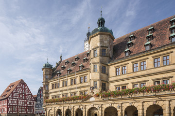 Fototapeta na wymiar Upper part of the town hall of Rothenburg of der Tauber