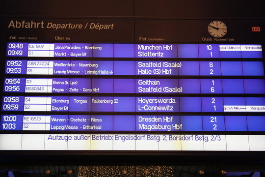 Public transport timetable at Leipzig train station, Germany