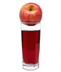 Glass of apple juice with red apples isolated on white