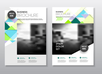 Business presentation with photo and geometric graphic elements.