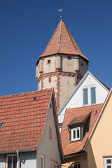 Fototapeta premium Pointed Tower, seen from the centre of Wertheim along the Romanitc Road