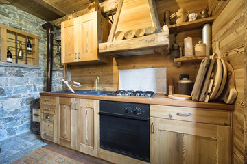 wooden kitchen in rustic style