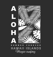 Aloha hawaii islands illustration with palms tree illustration for t-shirt print , vector illustration. © lightgirl
