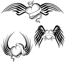 tribal winged tattoo black heart set pack in vector format very easy to edit