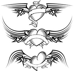 tribal winged heart tattoo pack collection in vector format very easy to edit