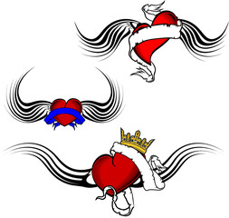 tribal winged tattoo heart set pack in vector format very easy to edit