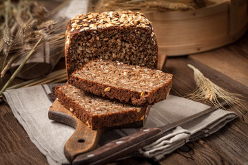 Fototapeta na wymiar Whole Grain rye bread with seeds.