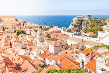 Fototapeta premium Dubrovnik old town roofs. Aerial view. Cityscape of Dubrovnik with bird's eye view. Travel to Croatia