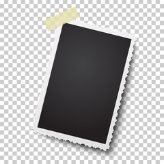 Realistic vector photo frame on sticky tape. Template photo.