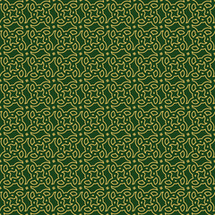 Rich seamless abstract background pattern with repeating golden elements on the green background. Vector illustration eps
