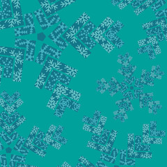 winter pattern with snowflakes and ornaments on green background