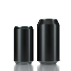 Two black Aluminum Cans Mockup for beverage or beer. Different sizes big and small, 3d rendering
